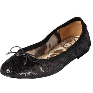 SAM EDELMAN Felicia Black Crackled Leather Flats Size 8M
